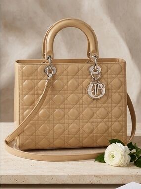Dior Nude Quilted Lady Tote with Gold Charm